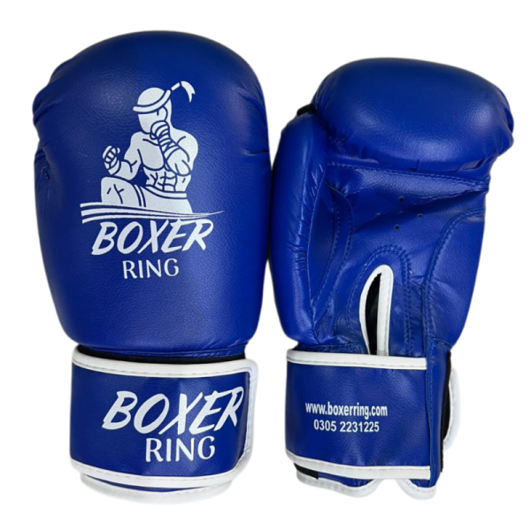 Blue synthetic leather gloves